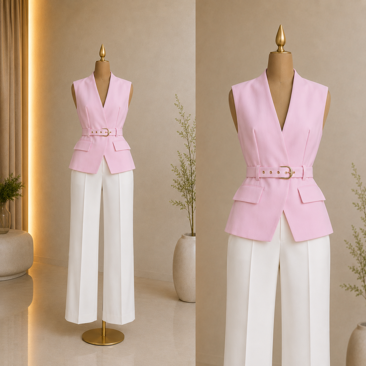 sastrera conjunto de chaleco estructurado y pantalon fluido